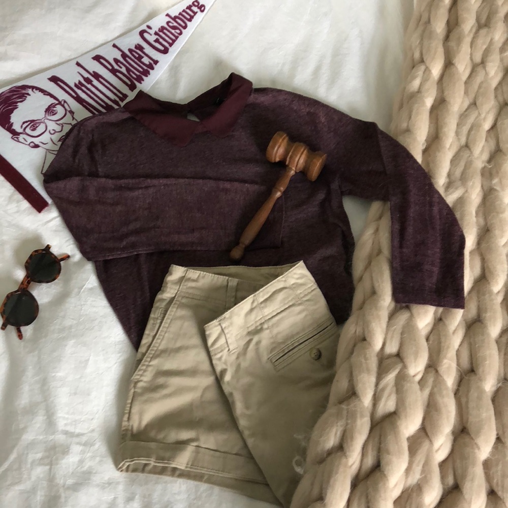 Ann Taylor Burgundy Heather Collared Tee